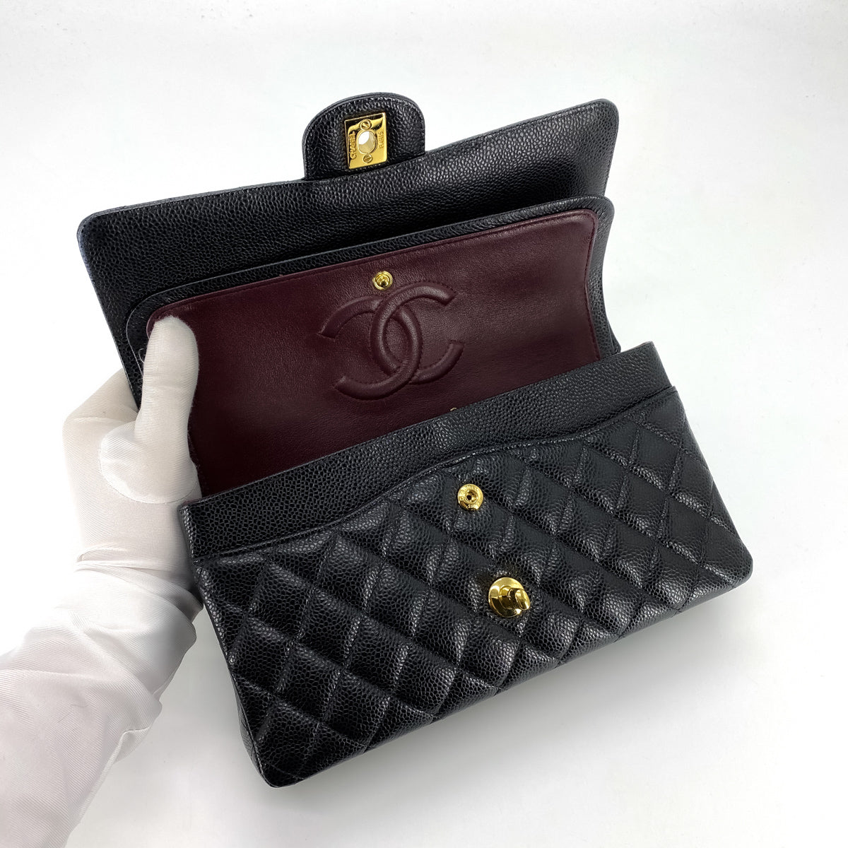 CHANEL Classic Medium Double Flap Black Quilted Caviar Leather Gold  Hardware  The House of Authentic