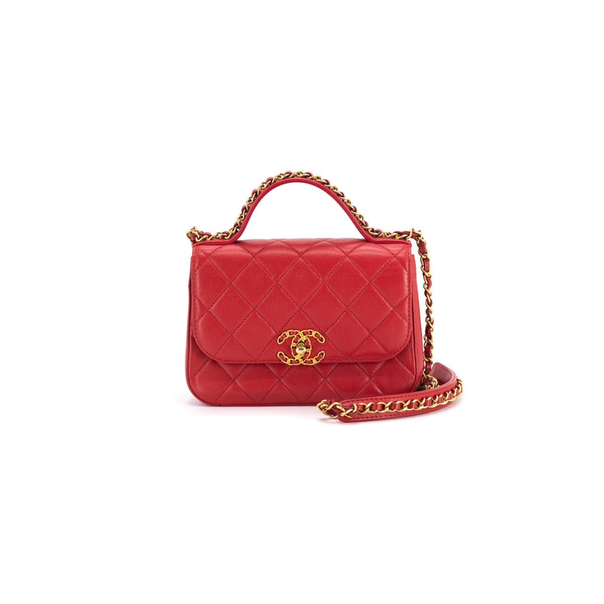 Mua Túi Xách Chanel Flap Bag With Top Handle Grained Calfskin  GoldTone  Metal Red Màu Đỏ  Chanel  Mua tại Vua Hàng Hiệu h030804