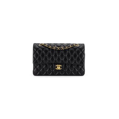 lambskin quilted medium double flap black