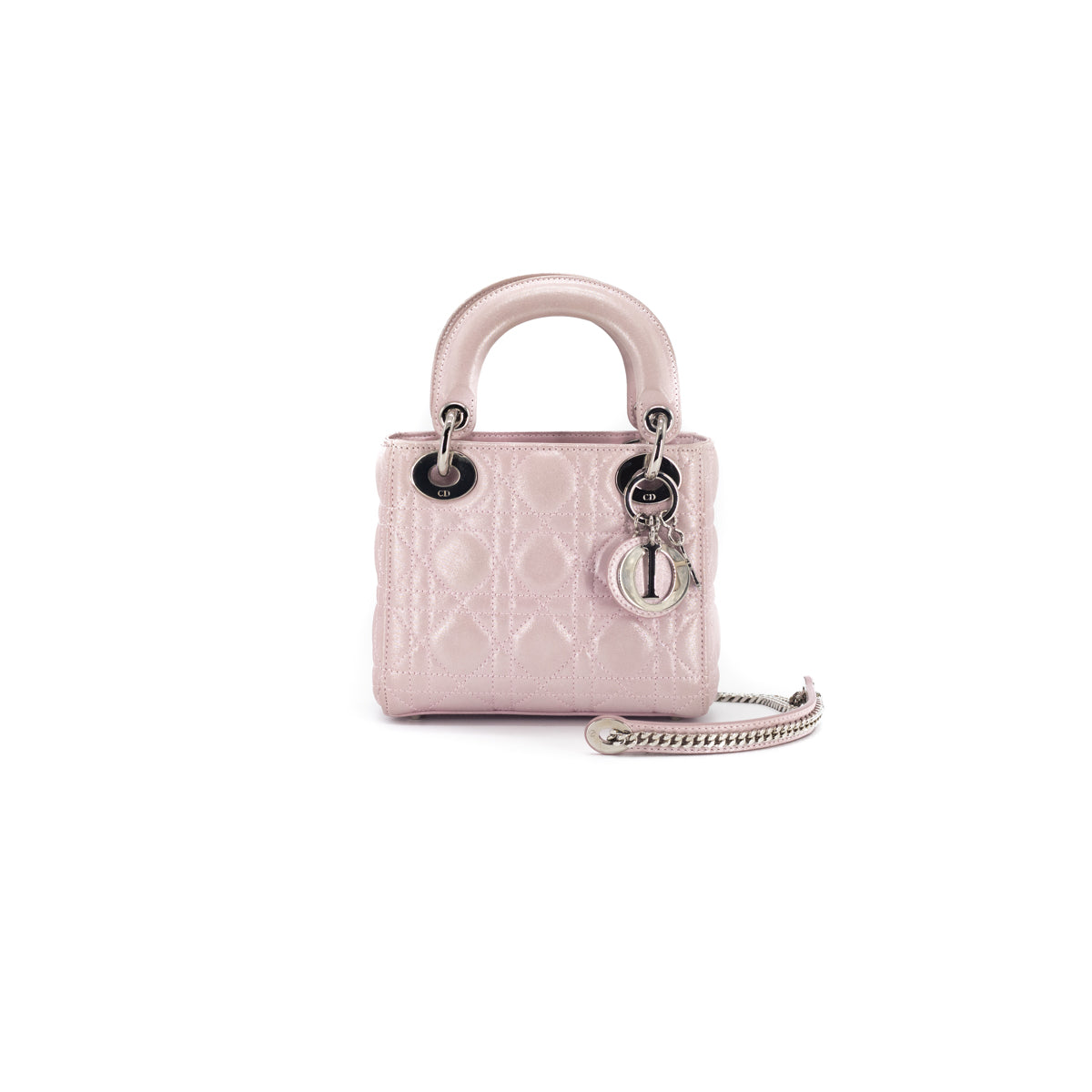 Christian Dior Rose des Vents Lady Dior Bag Embellished Metallic Calfskin  with Satin Mini Metallic 1580111