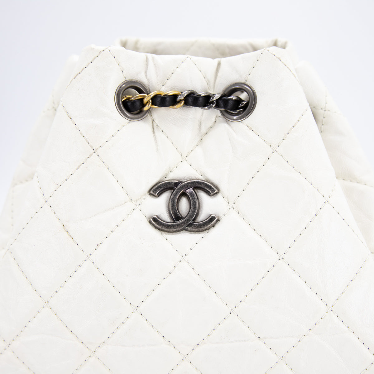 Quilted Small Gabrielle Backpack WhiteBlack  Secondhand Chanel Bags  THE  PURSE AFFAIR