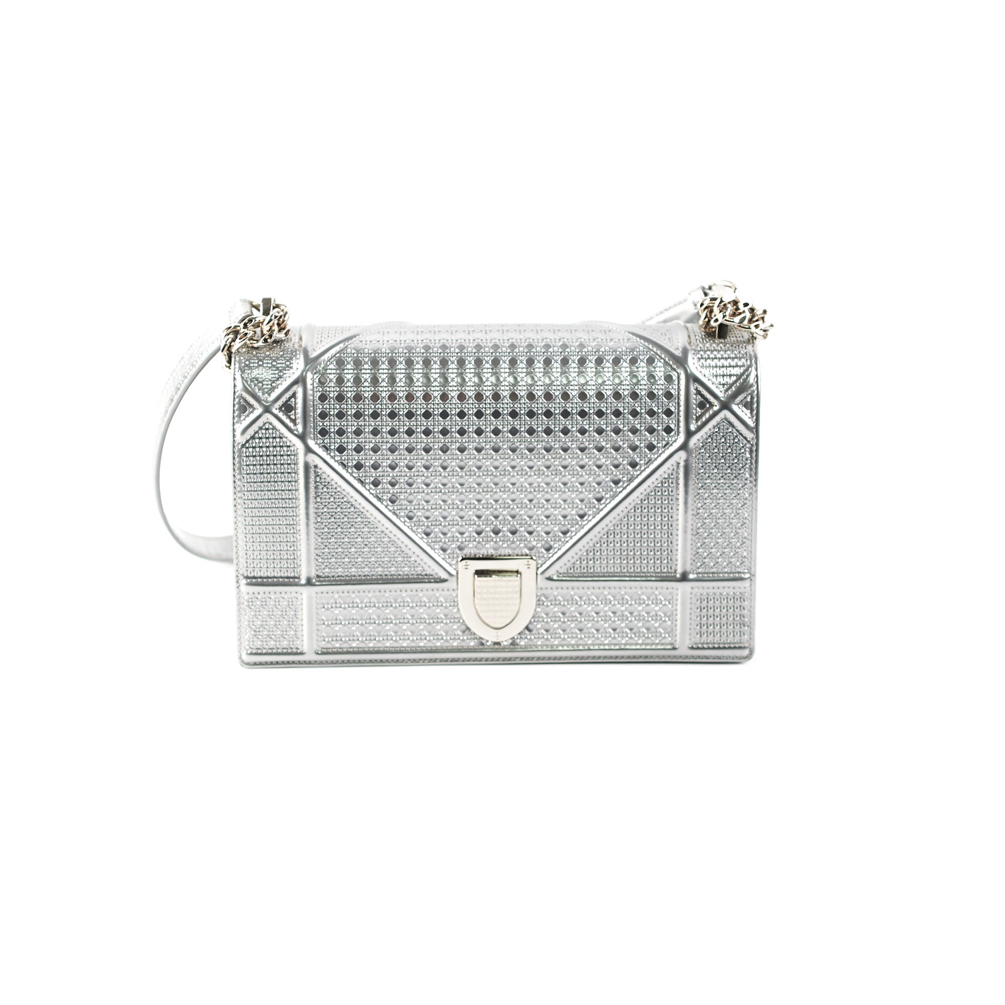Small Dior Or Lady DJoy Bag SilverTone Iridescent and Metallic Cannage  Lambskin  DIOR