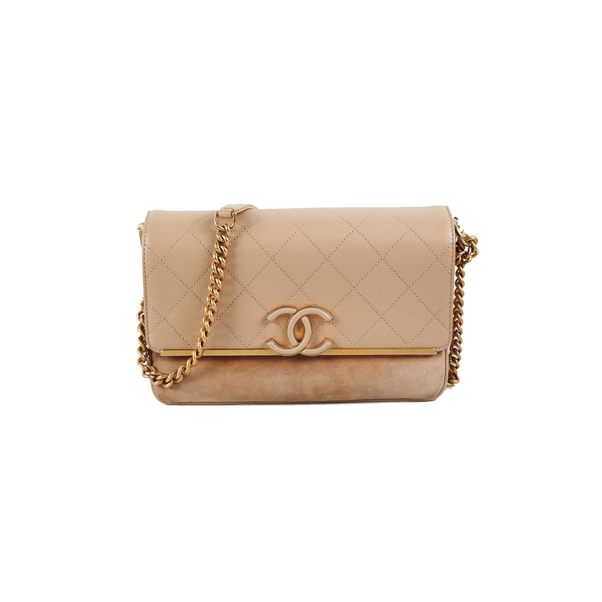 Chanel Lady Coco Flap Beige Caviar/Suede Crossbody Bag - THE PURSE AFFAIR