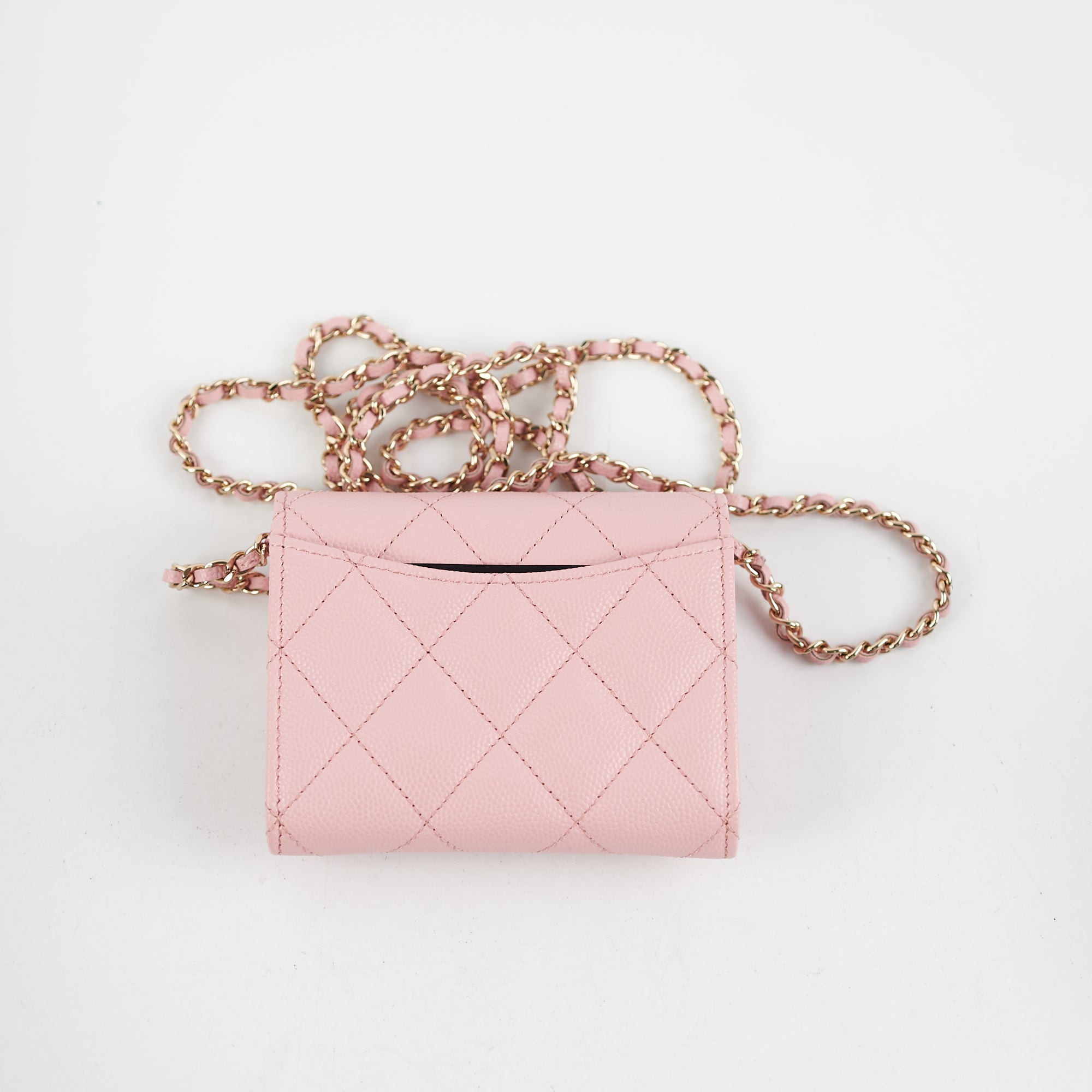 Chanel Caviar Cardholder on Chain Pink - THE PURSE AFFAIR