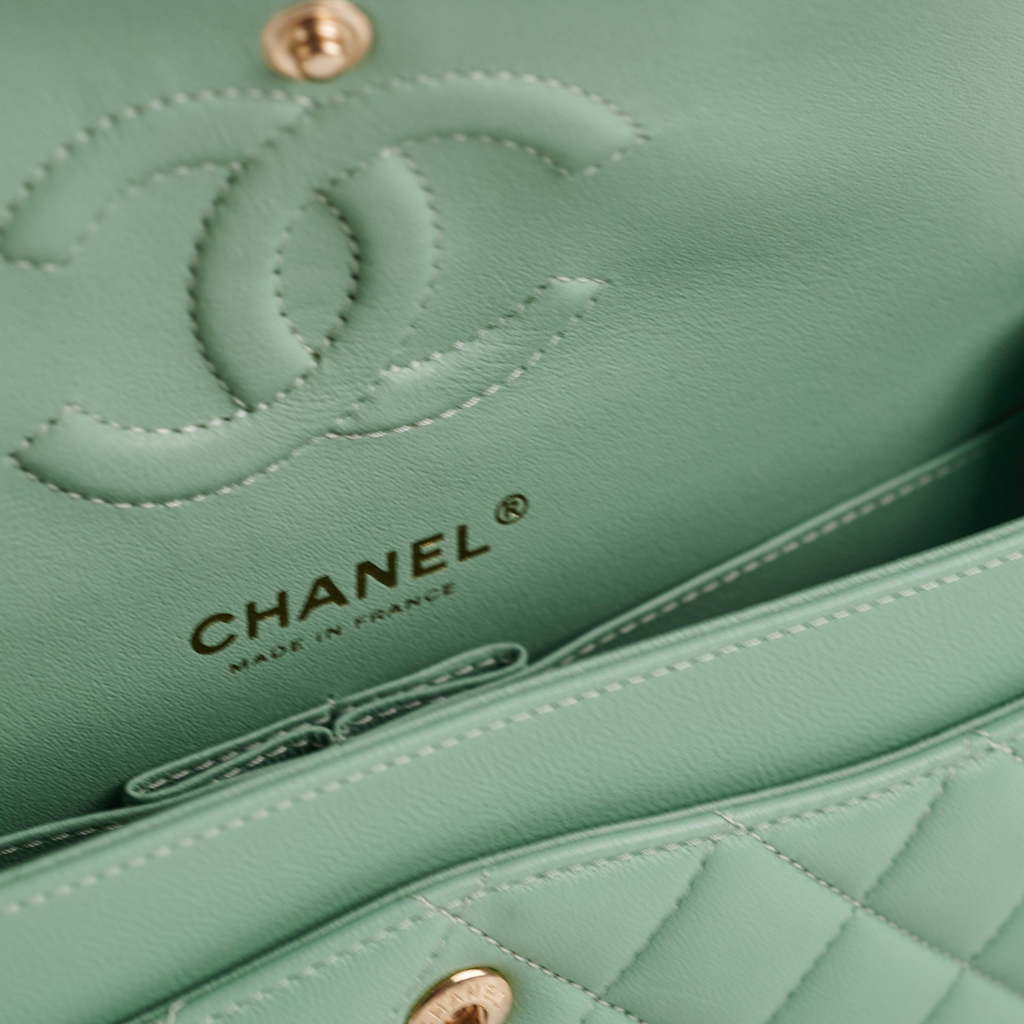 Chanel  Chanel 19 Flap Bag  Small  Mint Green Lambskin  MHW  Plaque   Bagista