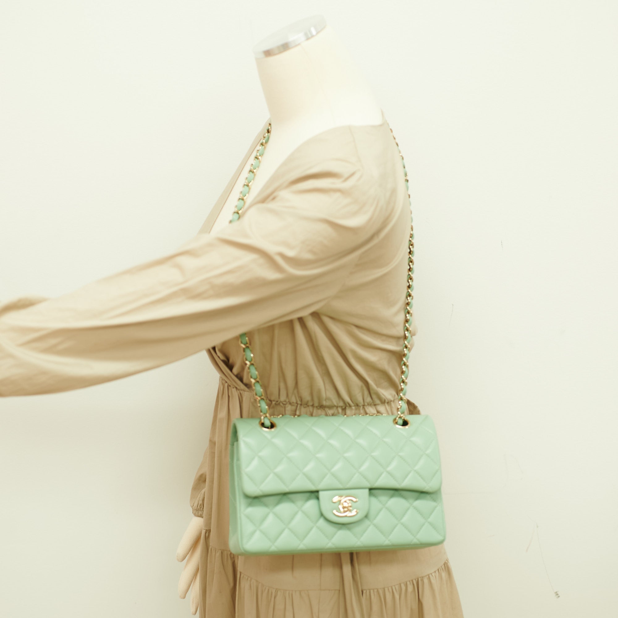 Mini flap bag Shiny lambskin  lacquered metal light green light pink  pink  green  Fashion  CHANEL