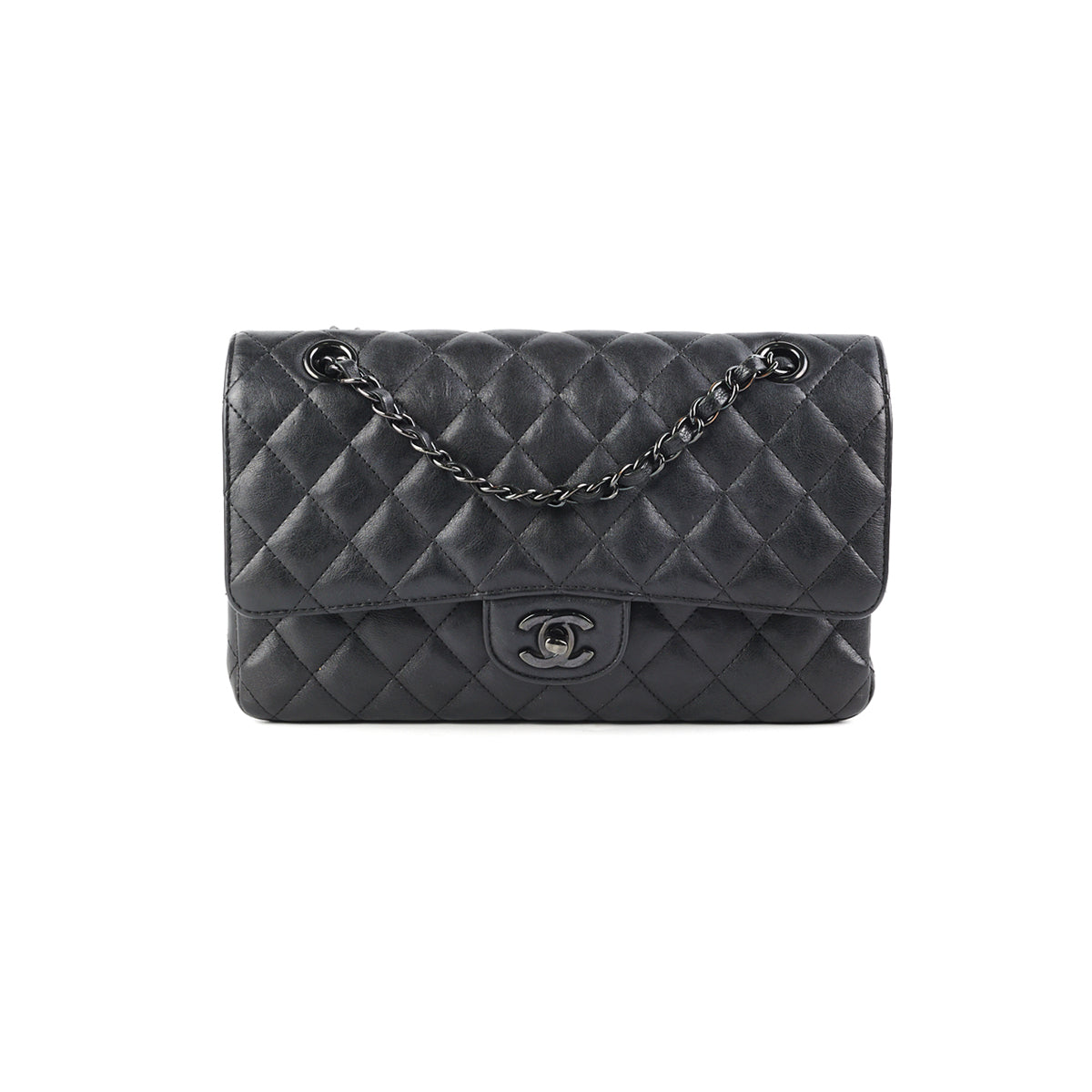 Chanel Black Chevron Quilted Lambskin Leather So Black Classic Medium  Double Flap Bag  Yoogis Closet