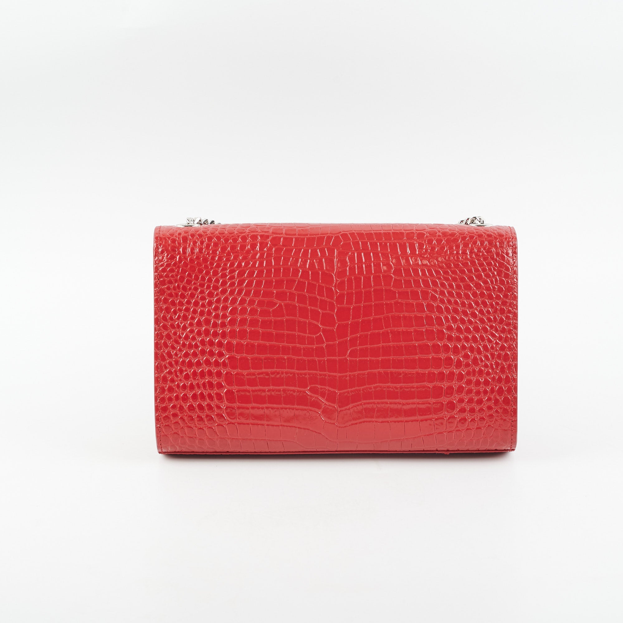 Saint Laurent Kate Medium Tassel Embossed Crocodile Red