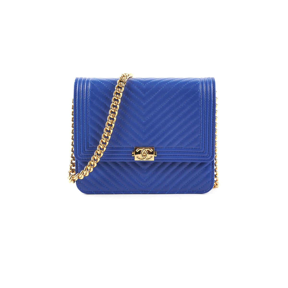 Chanel Boy Clutch With Chain Blue - THE PURSE AFFAIR