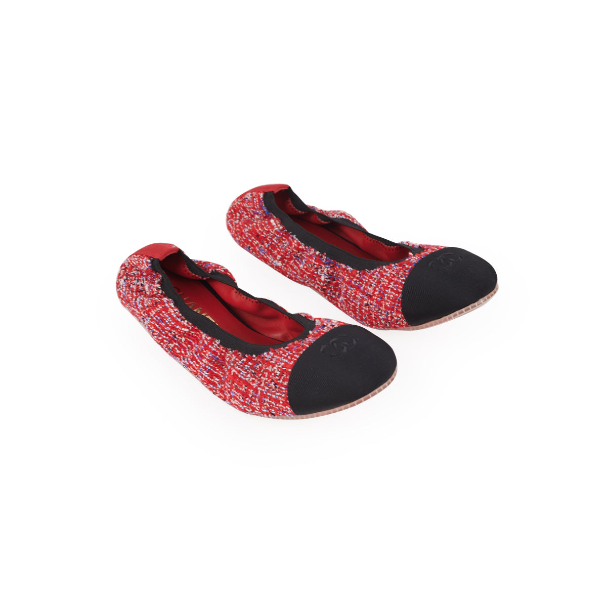 Chanel Ballet Flats Tweed Red  - THE PURSE AFFAIR