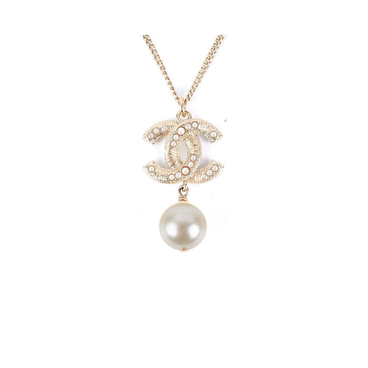 Chanel Pearl Drop CC Gold Necklace Costume Jewellery - THE PURSE AFFAIR