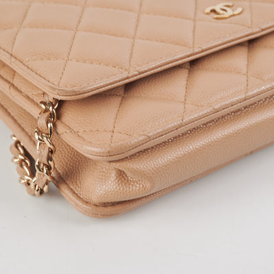 Chanel Beige Caviar Wallet On Chain WOC 