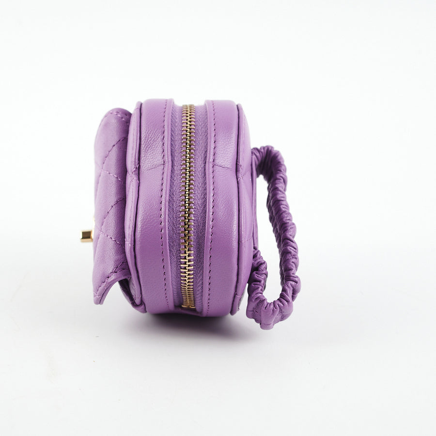 Chanel Heart Zipped Arm Coin Purse Lambskin Purple
