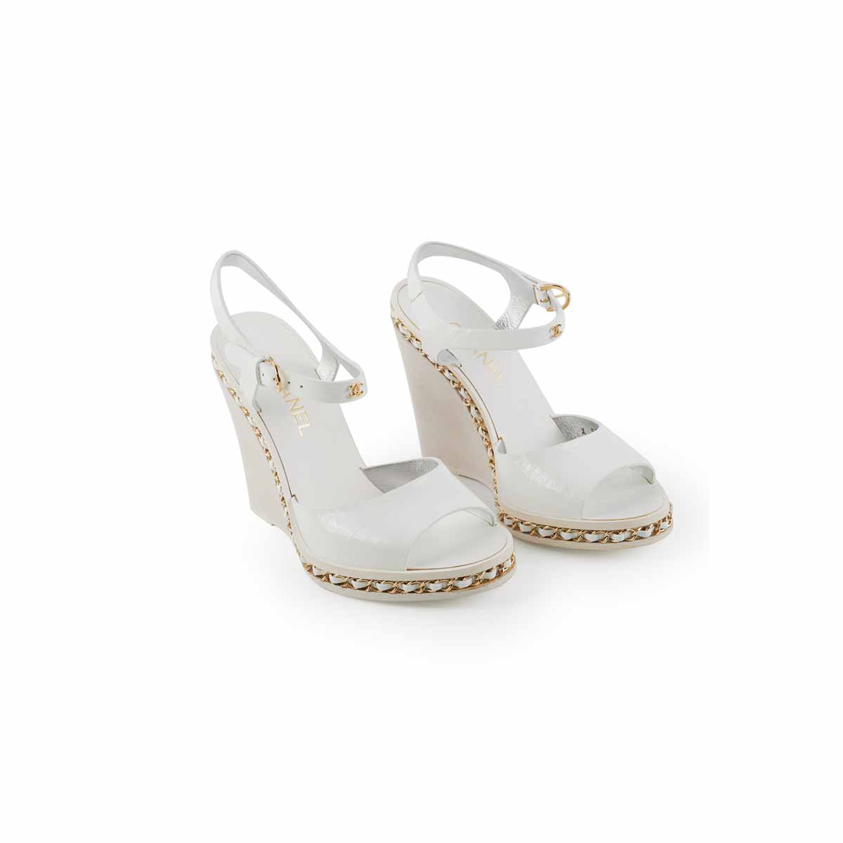 Chanel White Wedge Sandals  - THE PURSE AFFAIR