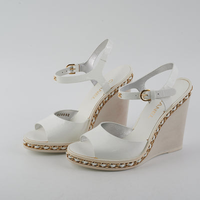 Chanel White Wedge Sandals  - THE PURSE AFFAIR