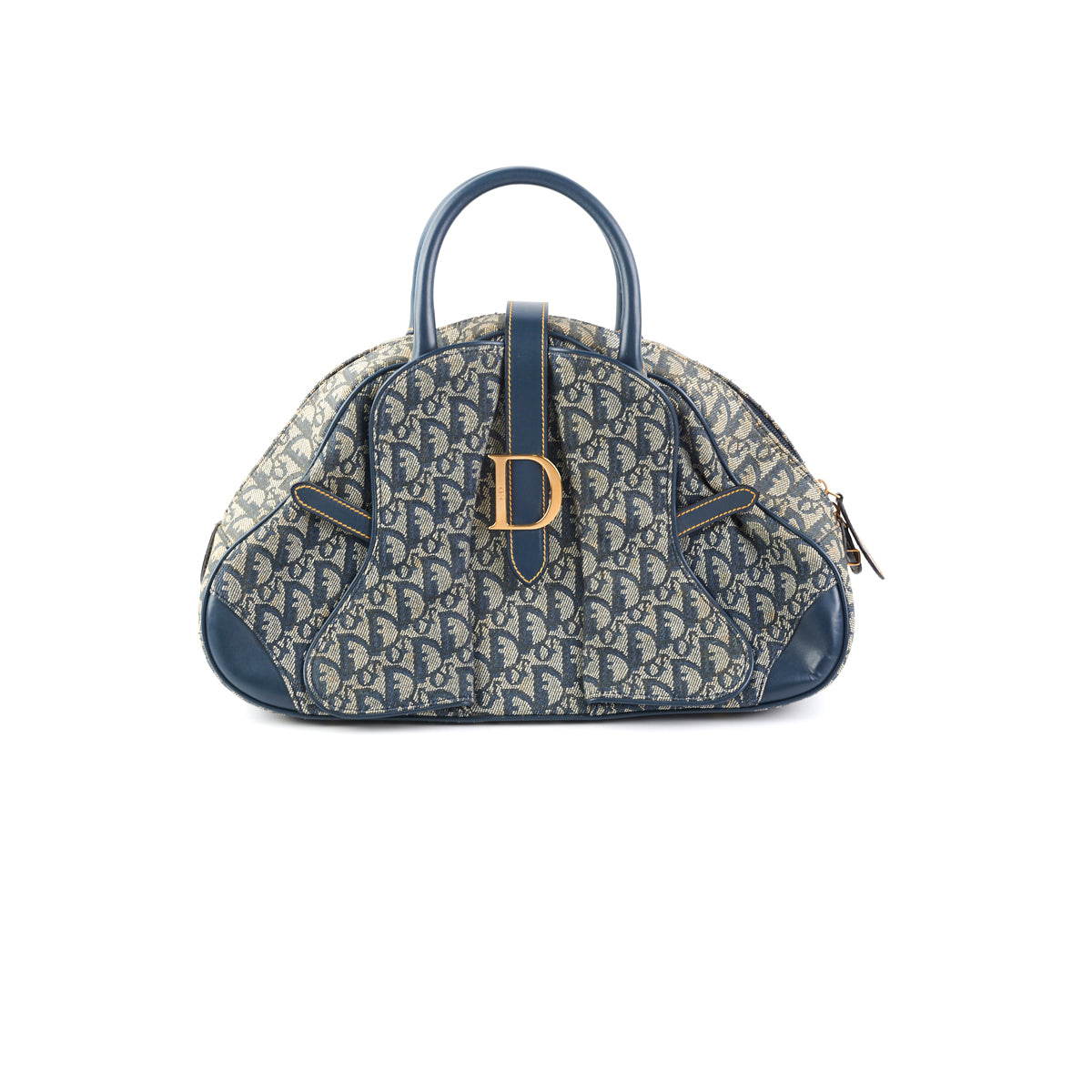 Authentic CHRISTIAN DIOR Navy Trotter Jacquard Boston Bag 30  Dior Boston  bag Leather crossbody bag