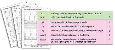 Magic Words score card for testing students mastery of sight words for reading and writing