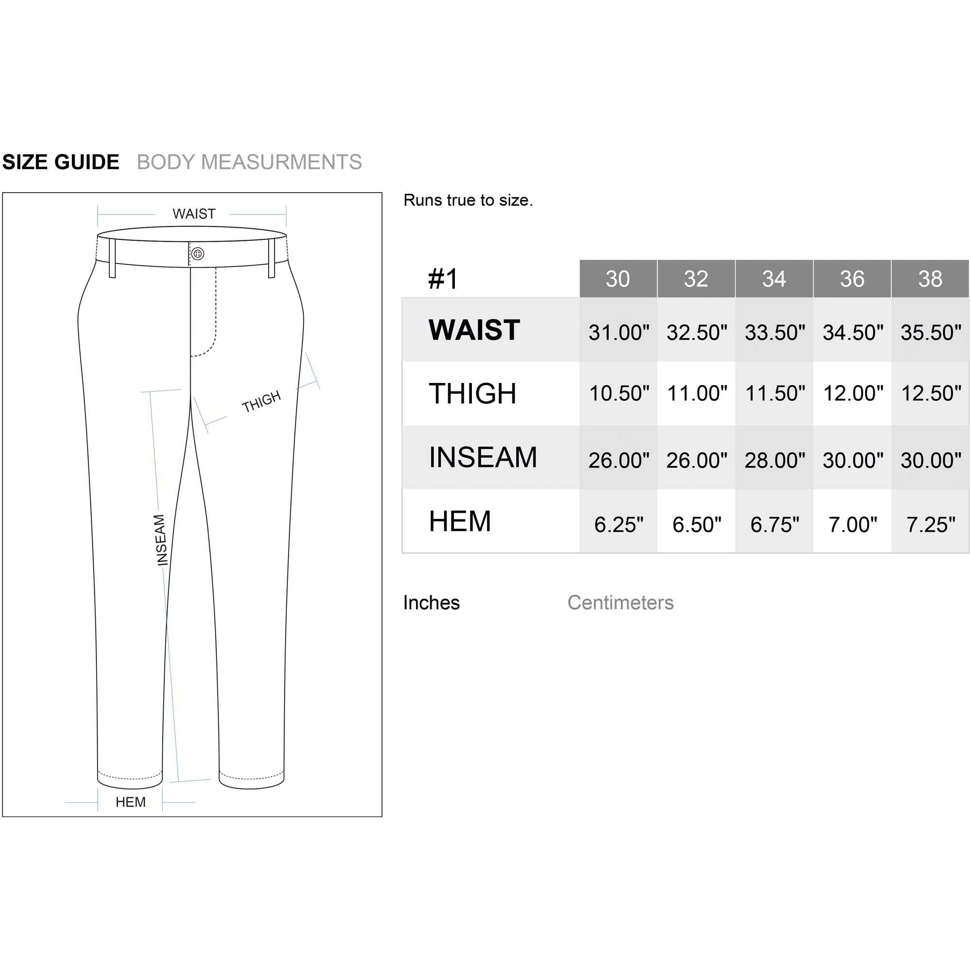 Mnml Size Chart