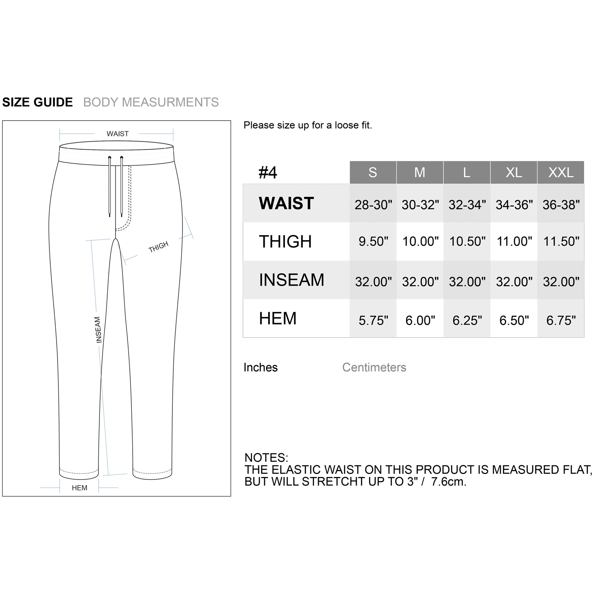 Mnml Size Chart