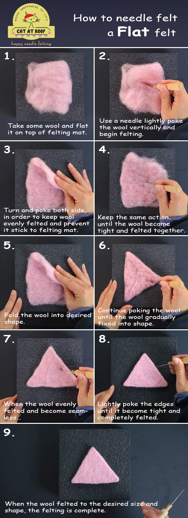 Needle felting 101 - flat felt - Cat At Roof