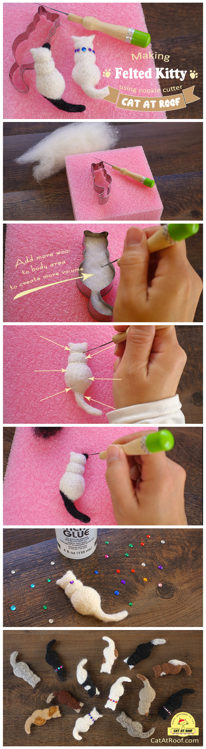 needle felting tutorial - cookie cutter felted kitty - CatAtRoof