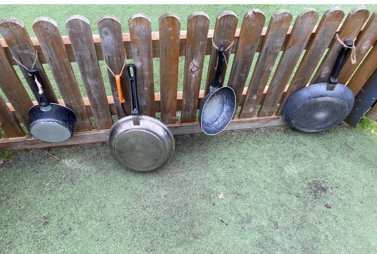 Music wall from old pots and pans