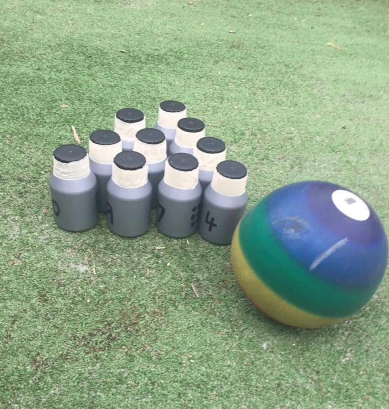 recycled bottle tenpin bowling game