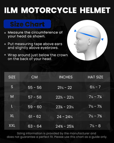 ILM motorcycle helmet size chart