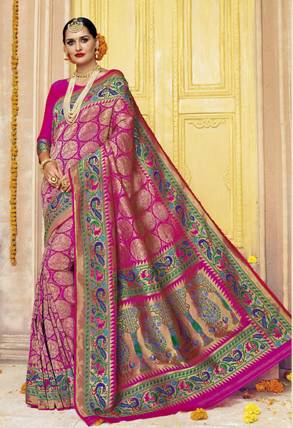 Buy Pink Silk Beautiful Saree – Banglewale International