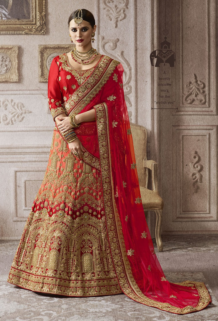 Buy Online Satin Red Lehenga Choli – Banglewale International