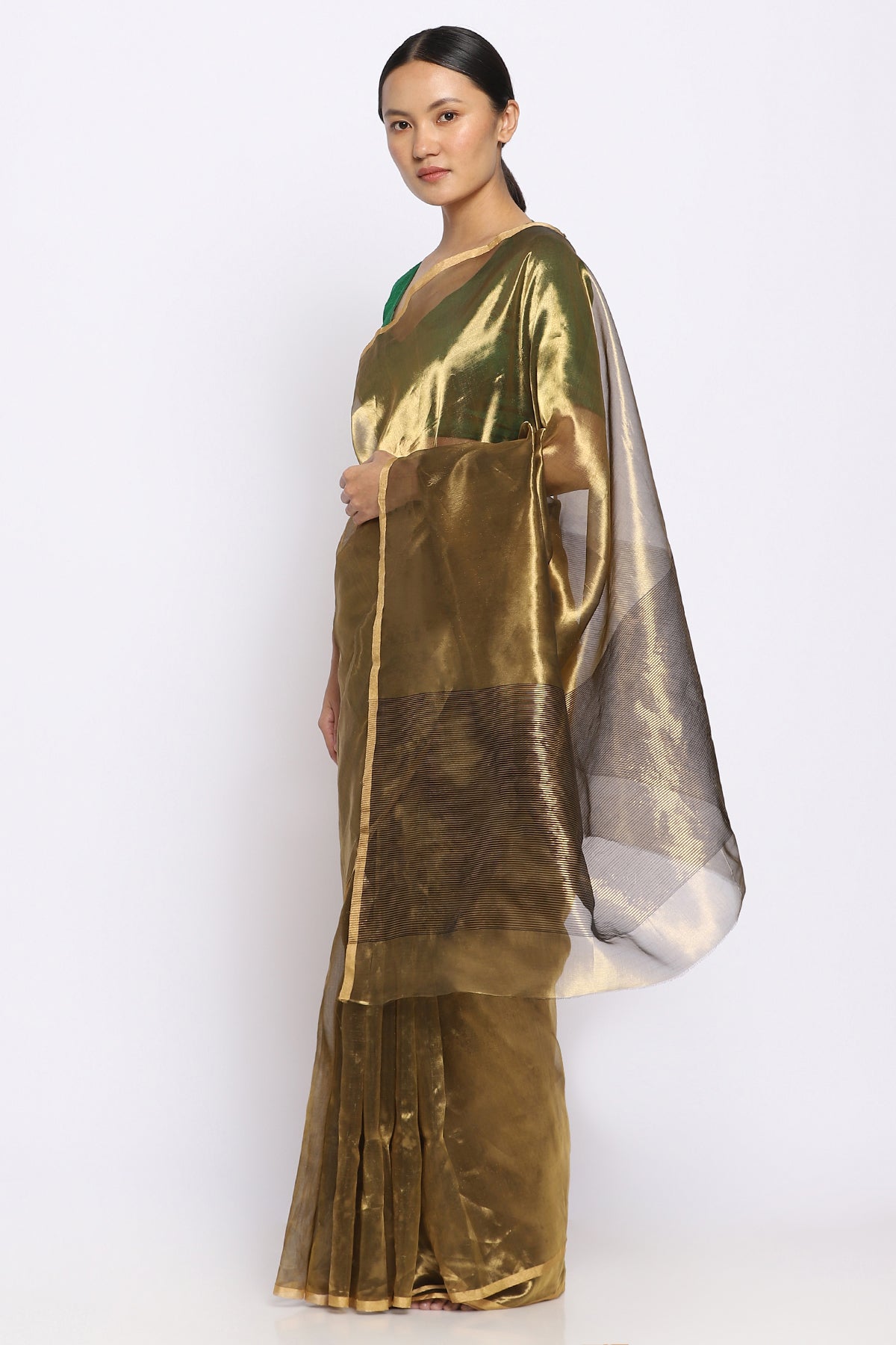 Metallic Gold Kanjivaram Silk Saree With Geometrical Design | Singhania's