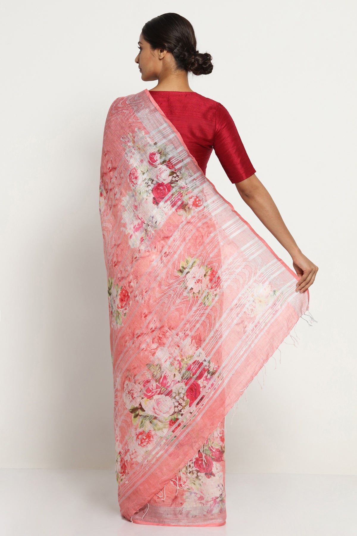 Buy Dressfolk Handwoven Printed Linen Saree online