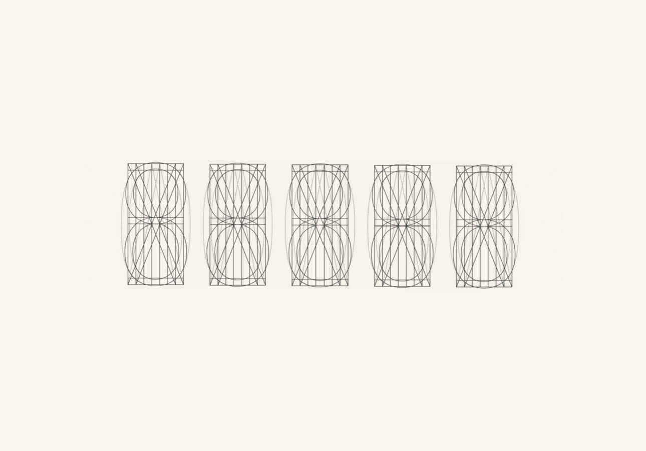 Five alignment grids for lettering and illustration featured on a white background.