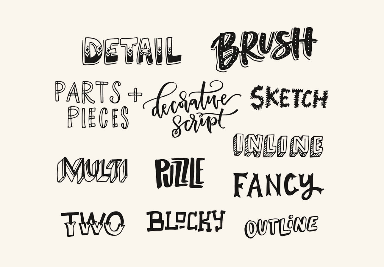 An image showing different hand lettering styles.