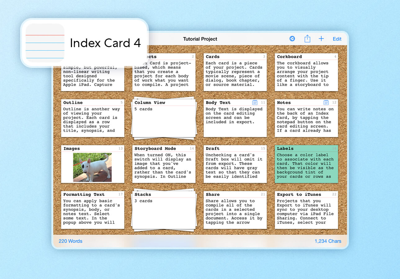 An image of the Index Card 4 app interface.