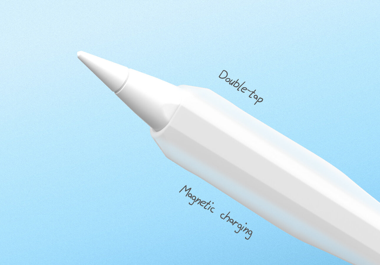 A close-up of the Paperlike Pencil Grip fitting just about the nib
    of the Apple Pencil.