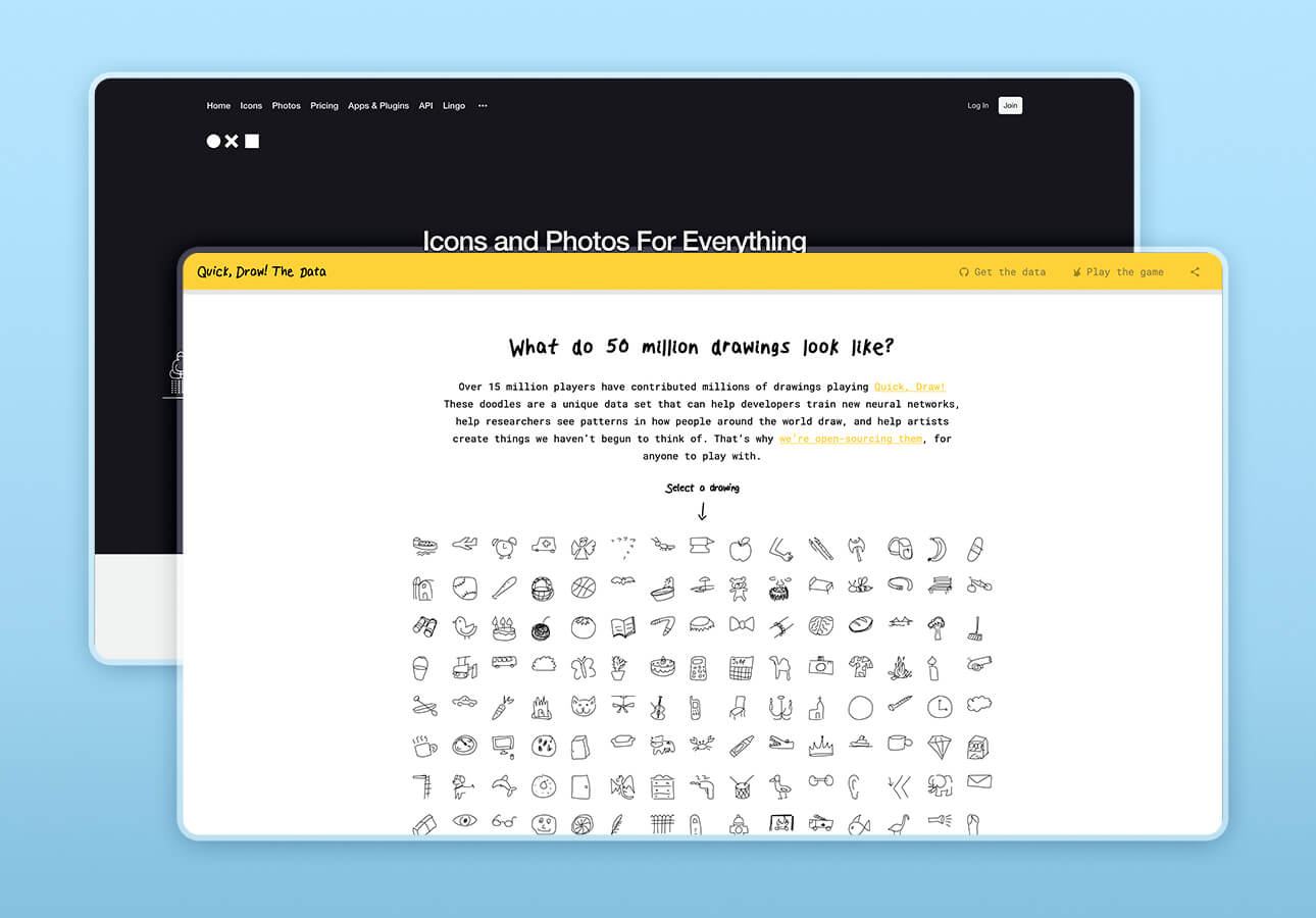 An website screen depicting reference shapes and doodles.