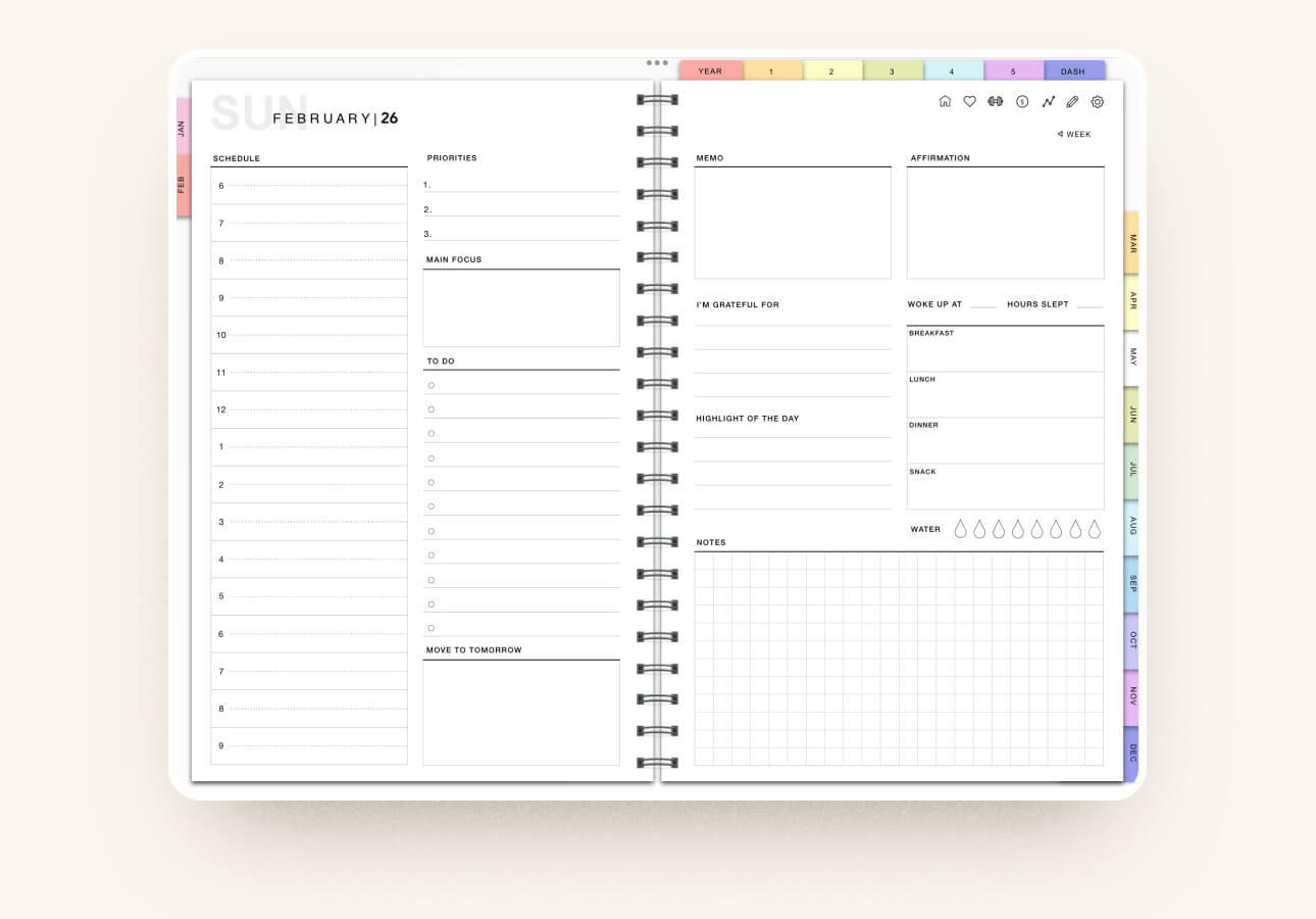 Image of the daily pages in the Custom Digital Planner by The Planners Collective.