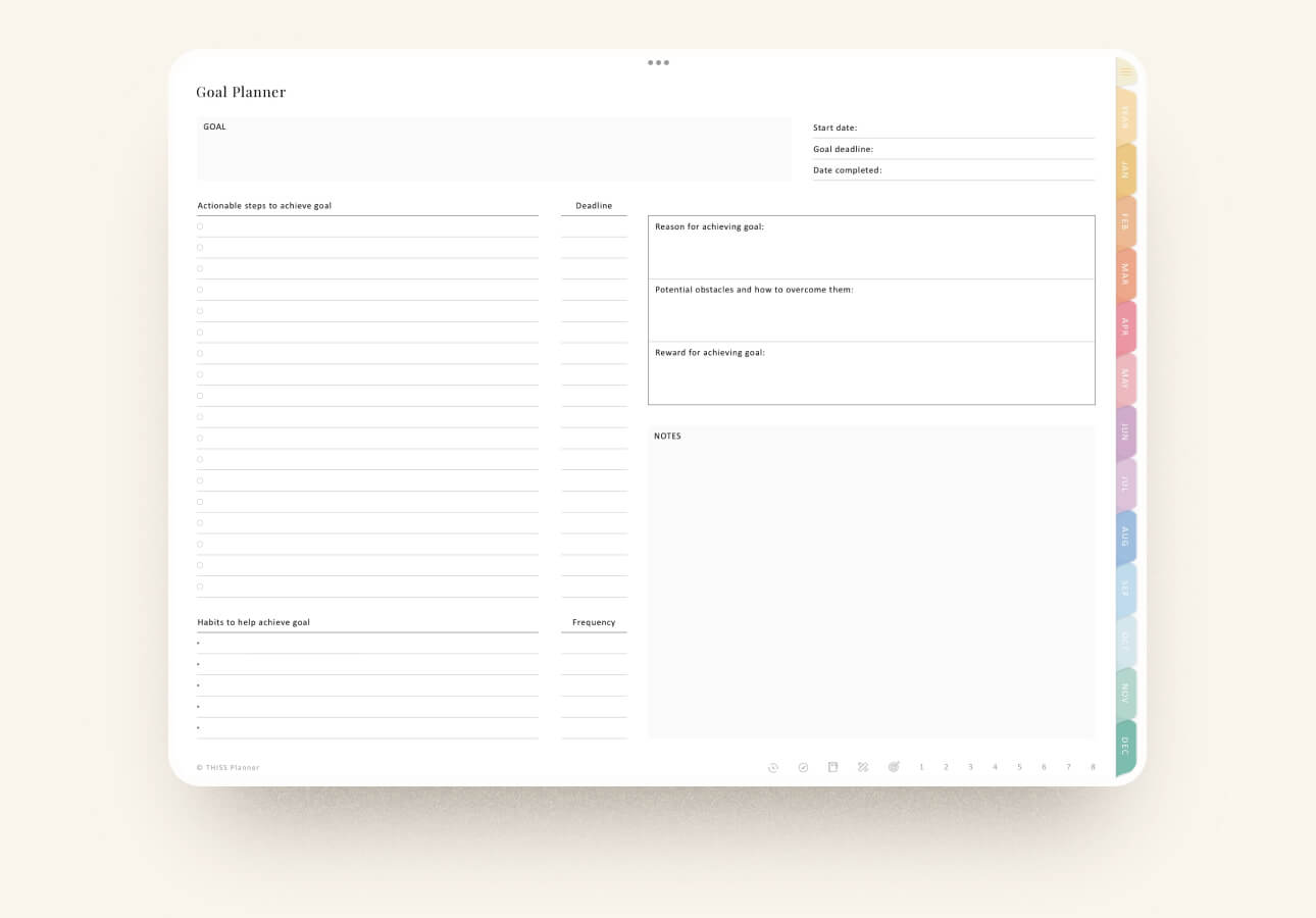 Image of the Goal Planner in the Undated Digital Planner by Thiss Planner.