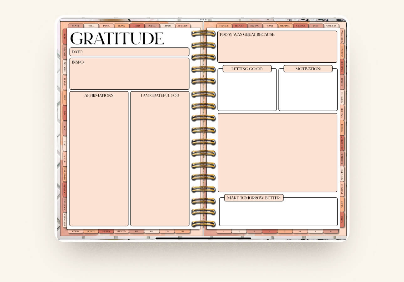 Image of the gratitude template in the Dream Life Planner by PaperNRoses.