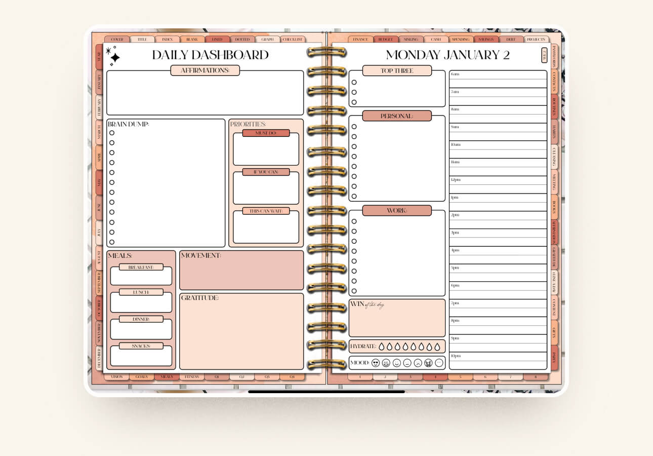 Image of the daily pages in the Dream Life Planner by PaperNRoses.
