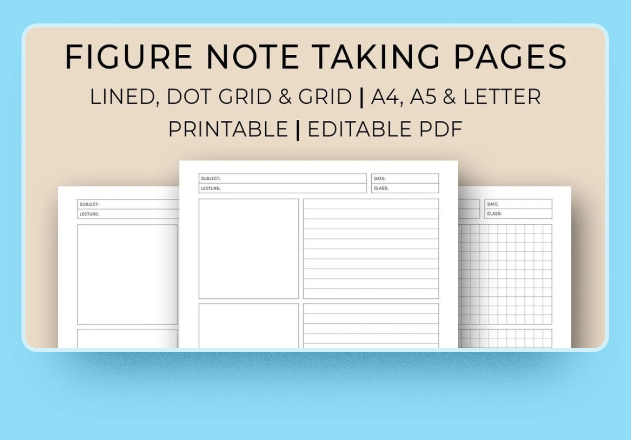 Student Note Taking Template Printable Pack A4, A5 and Letter Cornell,  Lecture, Dot, Grid, Lined College Print Paper Instant Download 