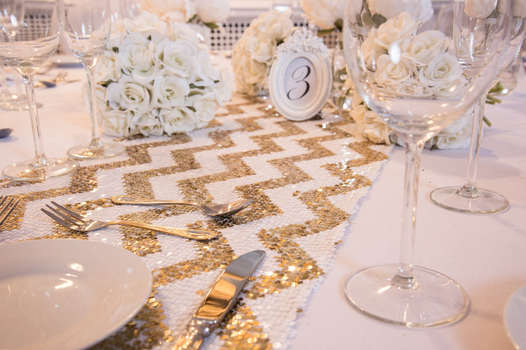 Celestial Gold Chevron Sequin Table Runners