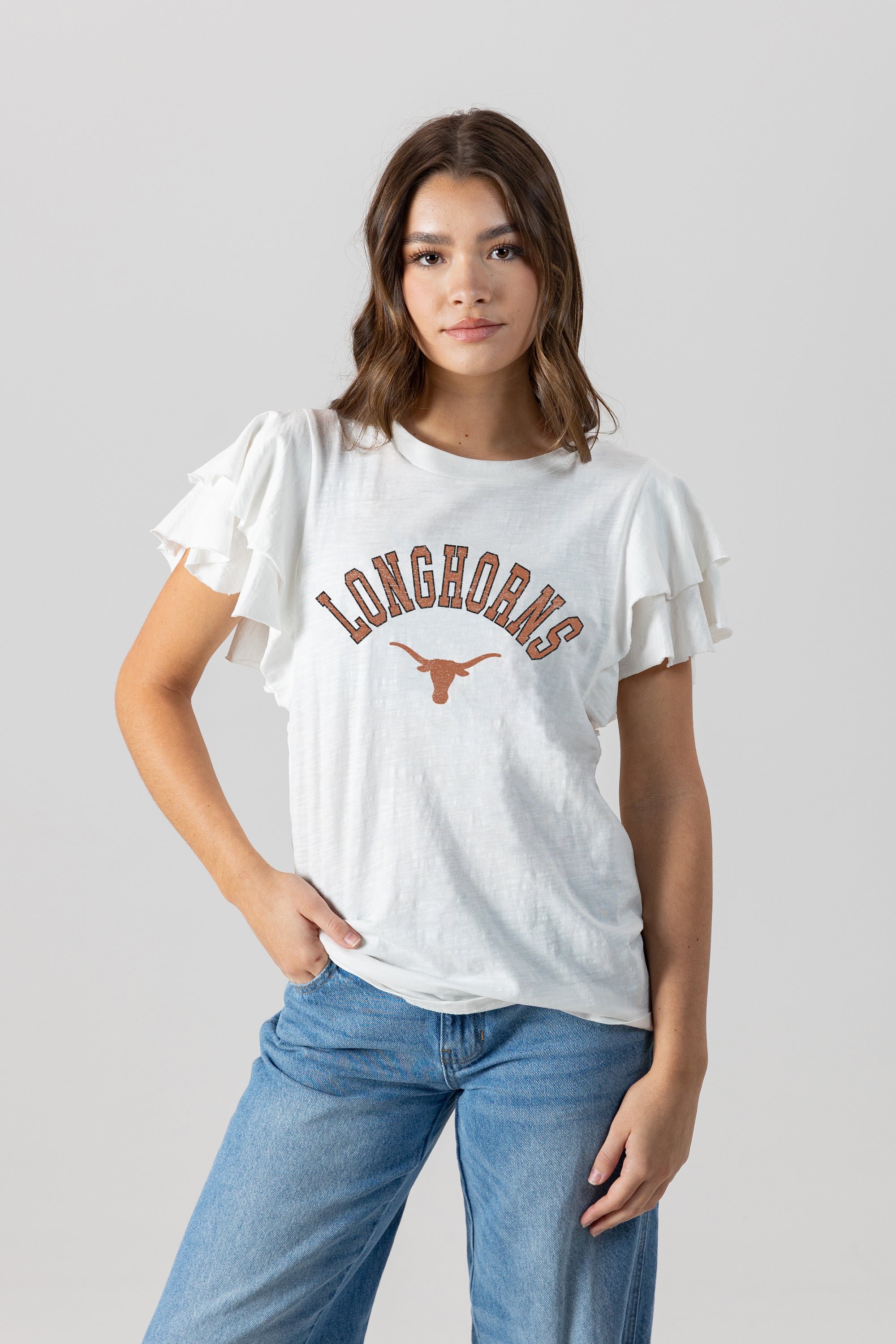 TEXAS LONGHORNS All In To Win Flutter Crewneck Top
