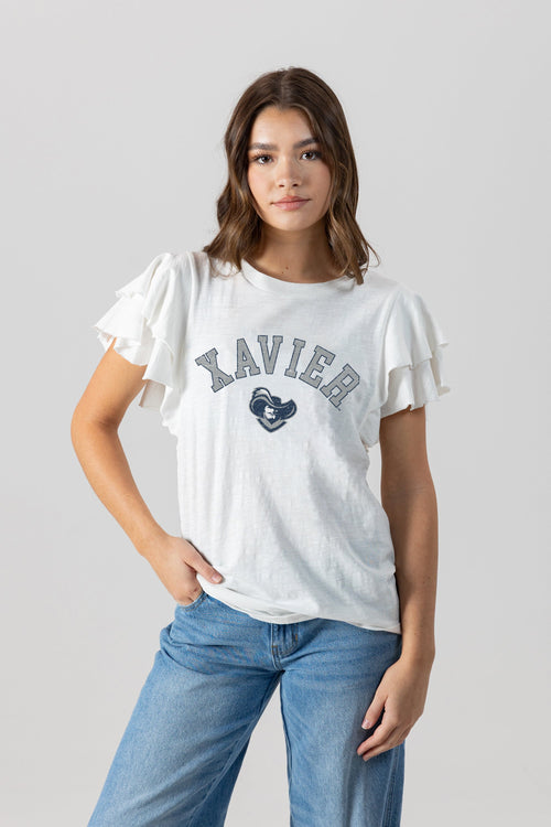 XAVIER MUSKETEERS All In To Win Flutter Crewneck Top