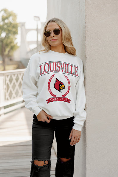 Women's Gameday Couture White Louisville Cardinals Play on French Terry Tri-Blend Hoodie T-Shirt Size: 2XL
