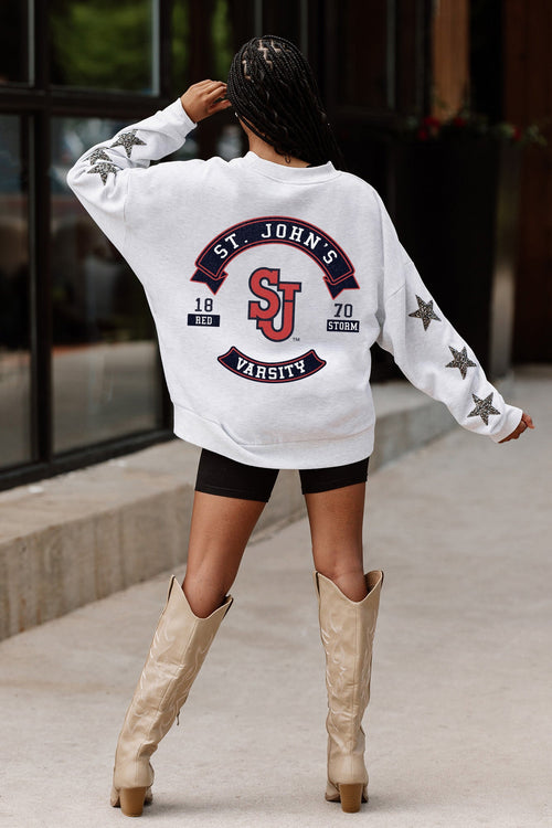 ST. JOHN'S RED STORM Ready For It Star-Sleeve Crewneck Pullover