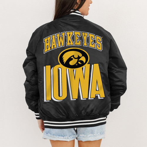 IOWA HAWKEYES FIERCE FOCUS SPORT STRIPE VARSITY JACKET