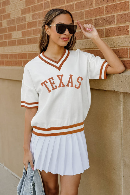TEXAS LONGHORNS INFINITE CHARM VARSITY V-NECK SWEATER