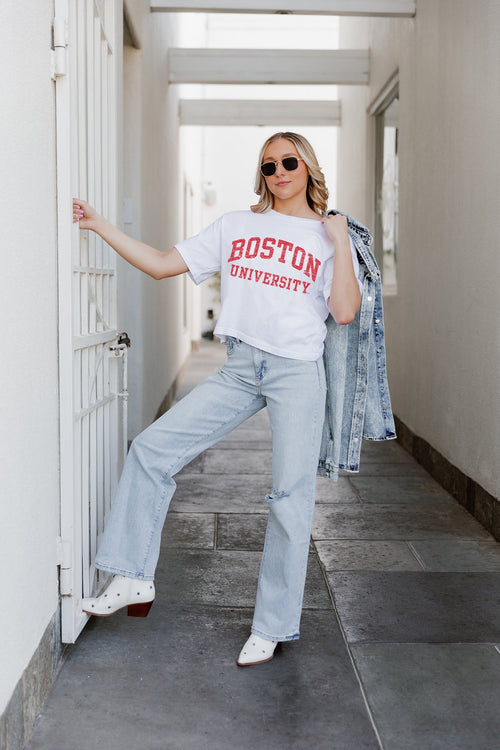 BOSTON UNIVERSITY TERRIERS Claim To Fame Boxy-Fit Crop Tee